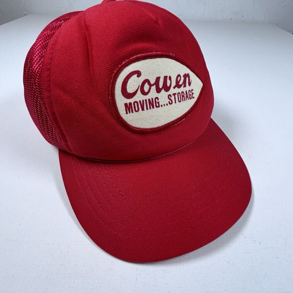 Vintage Cowen Moving Storage CO Springs Red Trucker Hat Mesh Cap Closed Business